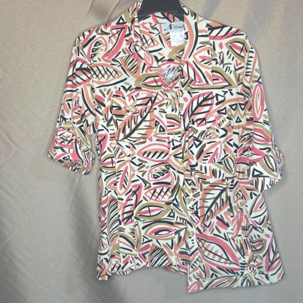 N Touch, Pink, Cream, Taupe, Top, Size: 10
